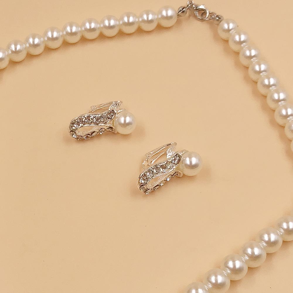 Versatile Alloy Pearl Bridal Necklace & Earrings Set for Women N6364