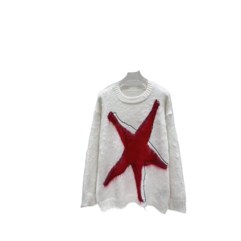 European High-Quality Star & Moon Mohair Knit Sweater - Loose, Versatile, and Stylish