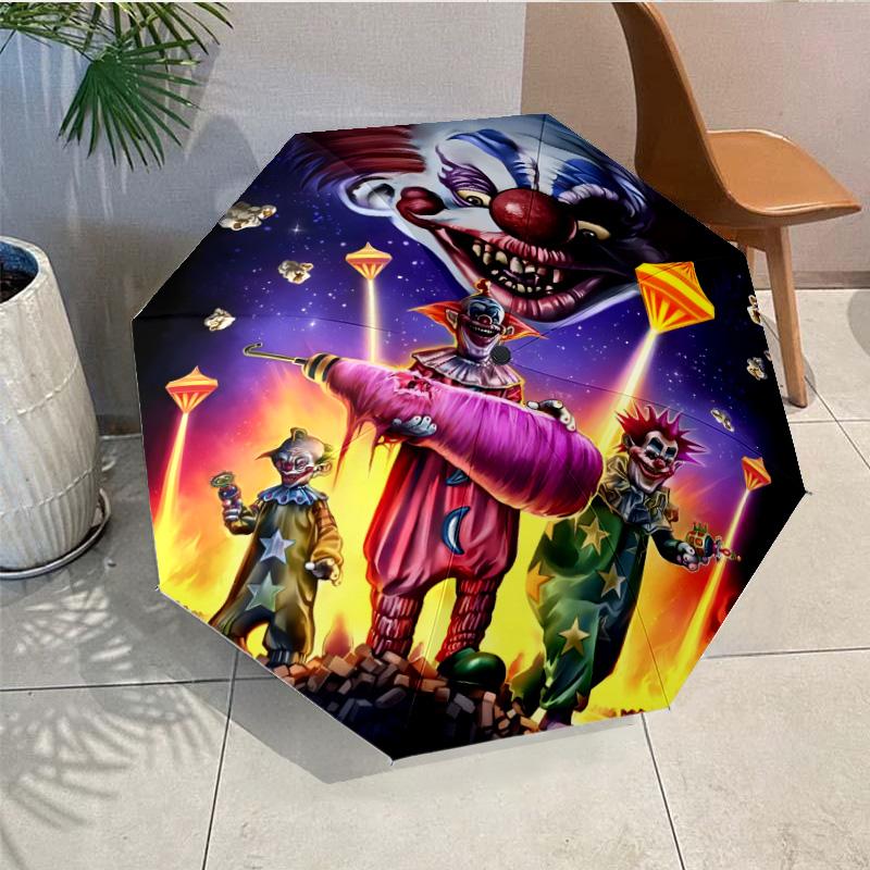 Clown Horror Umbrella Folding Umbrella, Automatic Umbrella 8-Frame for Travel, Camping Use Gift for Halloween Christmas