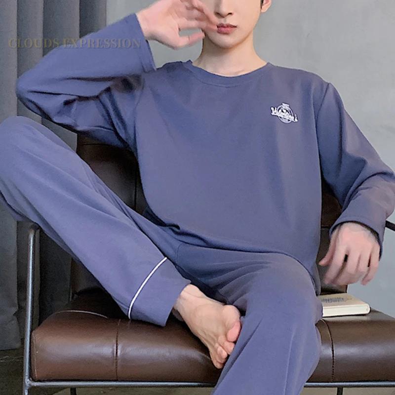 

Весна Осень Спортивные Трикотажные Длинные Рукава Мужские Пижамные Комплекты Мужской Пижамный Комплект Письмо Пижама для Мужчин Пижамы Костюм Домашняя Одежда XXXL