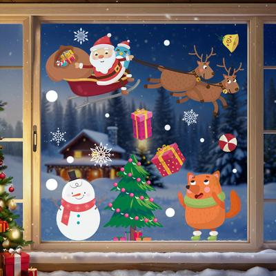 Weihnachtsmann Baum Elektrostatische Aufkleber Schaufensterdekorationen Rentier Fuchs Atmosphäre Glastüraufkleber