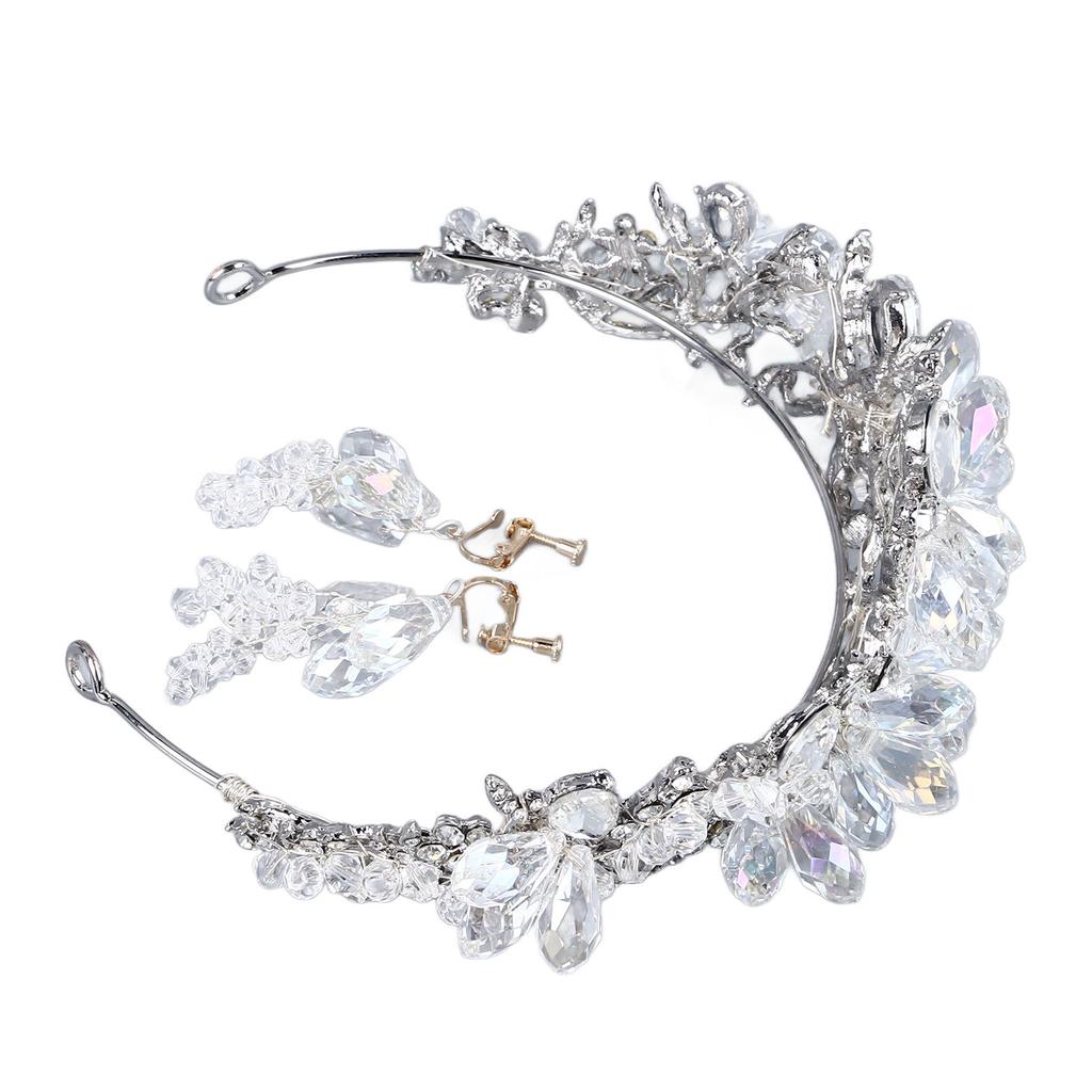 Rhinestone Tiara Hard Alloy Strong Rustproof Elegant Sparkling Compact Princess Tiara with Dangle Earrings for Party