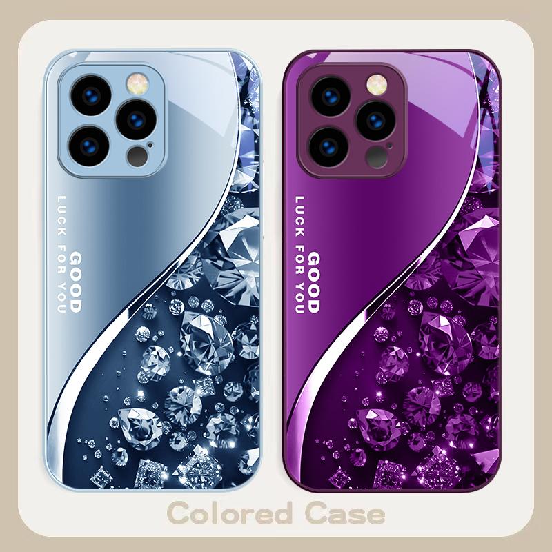 Color Diamond Gradient For IPhone 16 Pro Max 15 P Lus 14 Pro 13 12 Mini 11 P Ro Max X XS 7 8 Plus 2022 Tempered Glass Phone Case