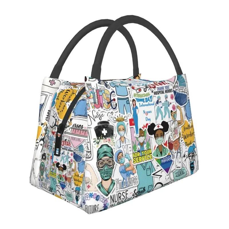 Benutzerdefinierte Krankenschwester in Not Cartoon Arzt Krankenschwester Isolierte Lunchtaschen für Tragbare Thermokühltasche Lebensmittel Lunchbox Camping Reise