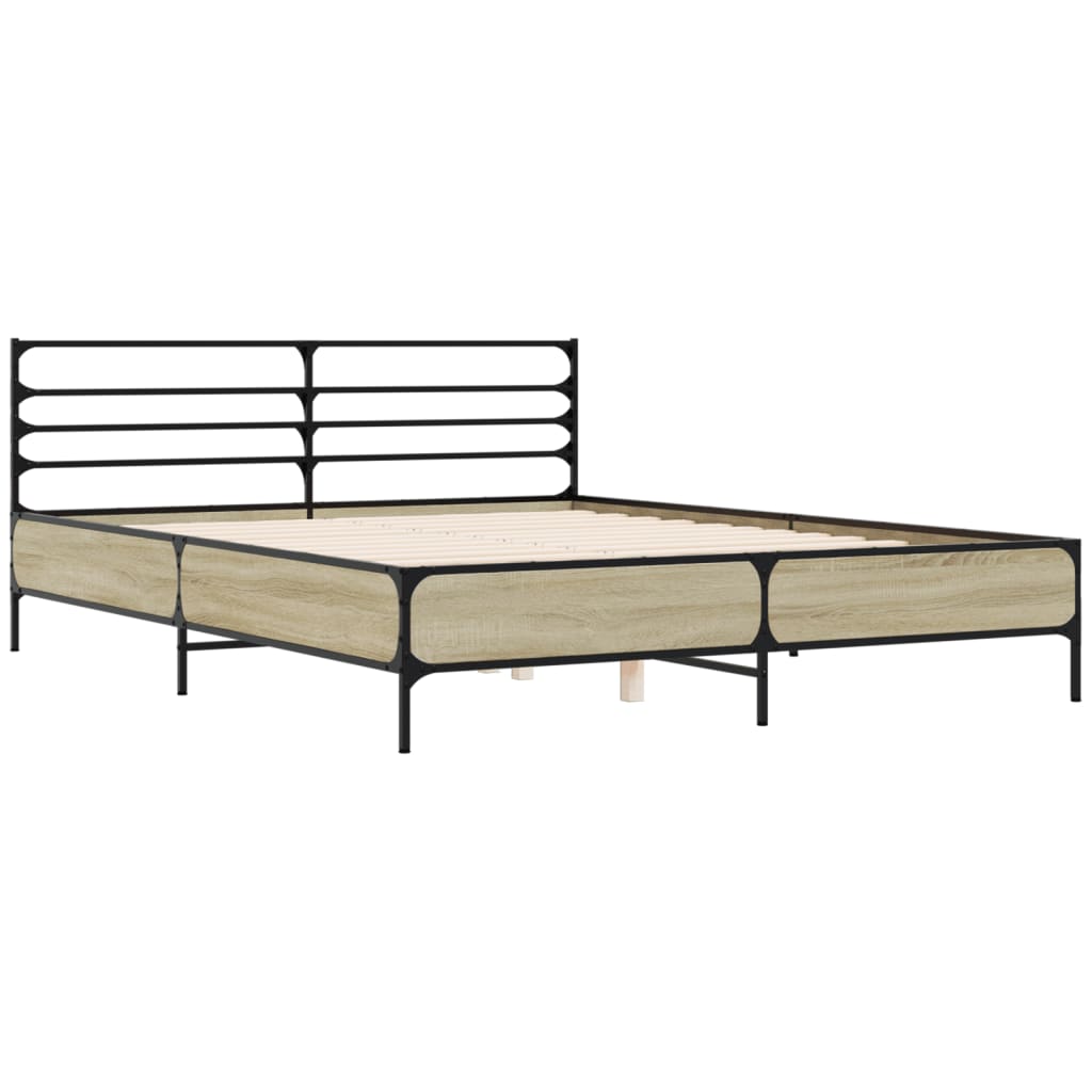 Bed Frame in Sonoma Oak Finish 150 x 200 cm Made of Wood Based Panel and Metal