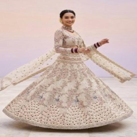 Elegant Ivory Floral Embroidered Lehenga Set FREE SIZE