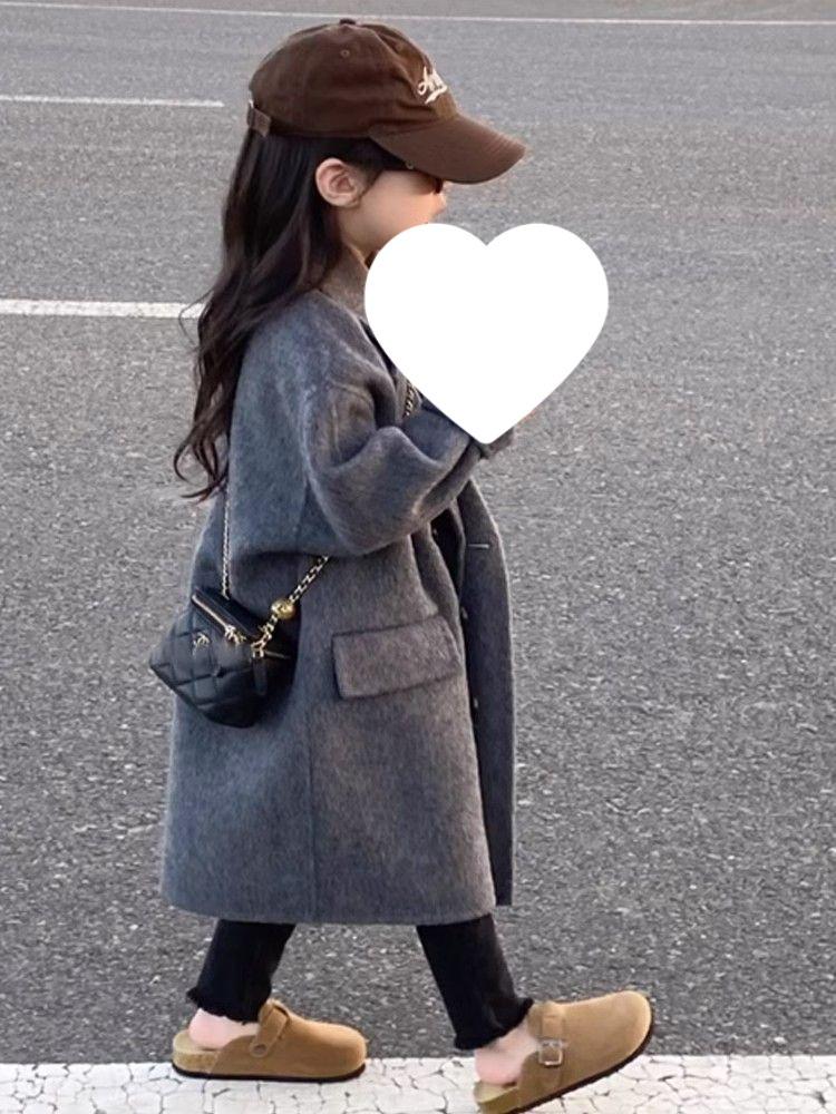 Haină de Lână Amestecată pentru Fete Coreene Toamnă/Iarnă 2025 - Palton Îngroșat, Căptușit cu Bumbac pentru Copii