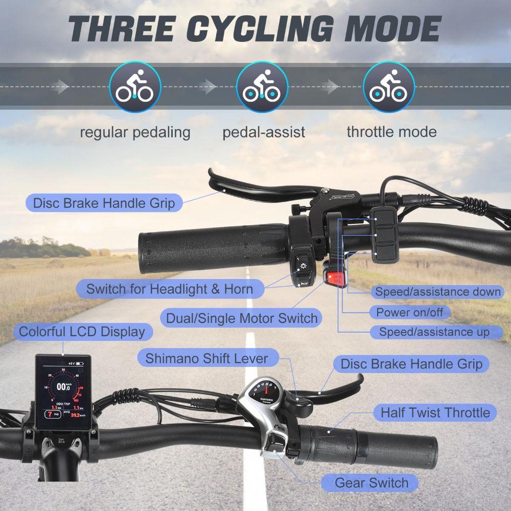 Electric bicycle PHILODO JUMBO, 3000W motor, 48V 23Ah battery, top speed 56 km/h, cruising range 150km, 26x4.0 inch tires