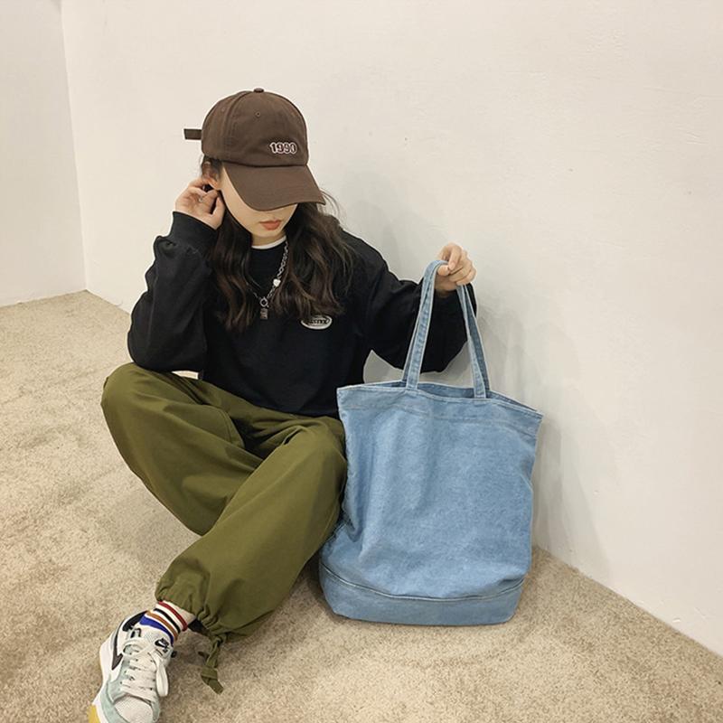Women's Large Shoulder Tote Bag Denim Handbags Blue Jean Purse Retro Hobo Travel