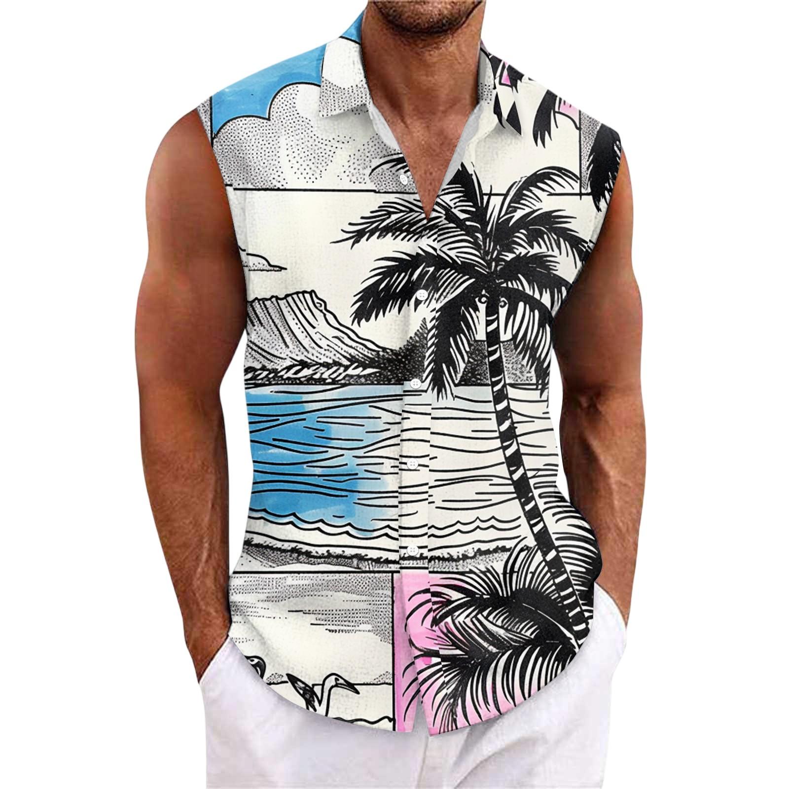 

Мужская гавайская рубашка с лацканами на пуговицах, футболка-топ XL белый