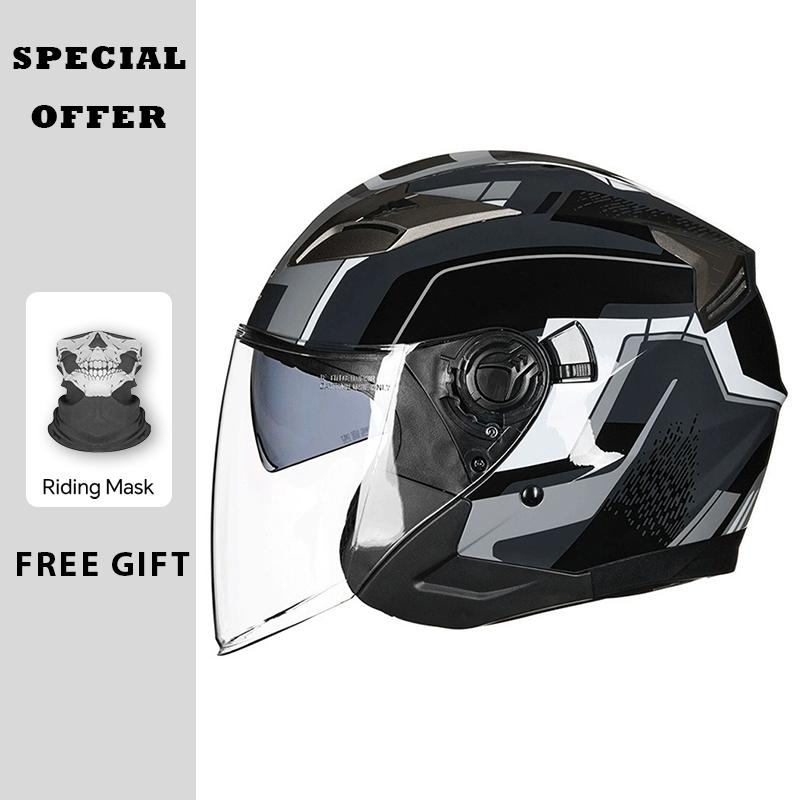 Motorcycle Helmet Half Face Helmets Double Lens Four Seasons Men Women 3/4 Open Face Motorbike Jet Helmets Dual Visor Capacete