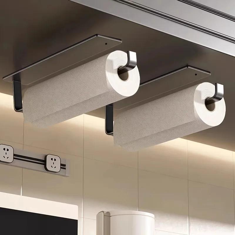 No Drill Paper Towel Holder Stainless Self Adhesive Cabinet Wall Mount Space Saving Dispenser for Kitchen Bathroom Accessories