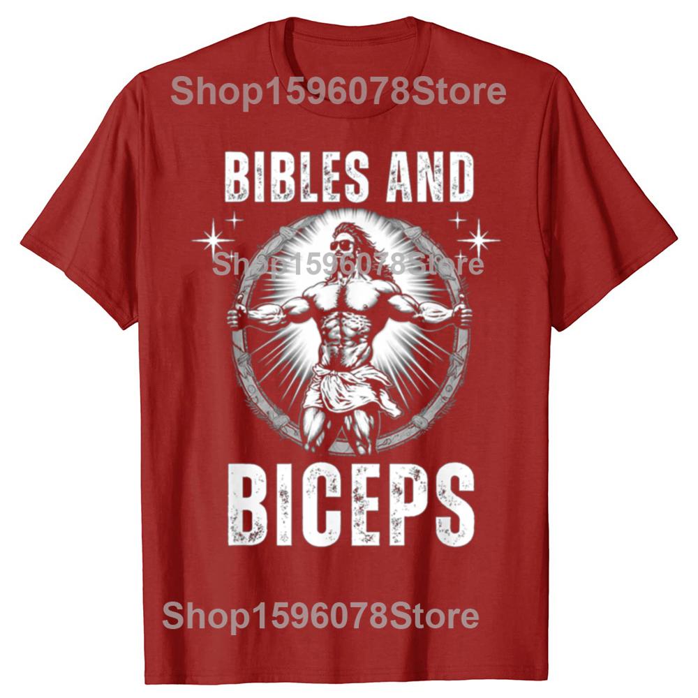 Bibles and Biceps Bodybuilding Jesus Fitness Funny Gym TShirt Men Clothing Vintage T Shirt Streetwear Unisex Loose Clothing S