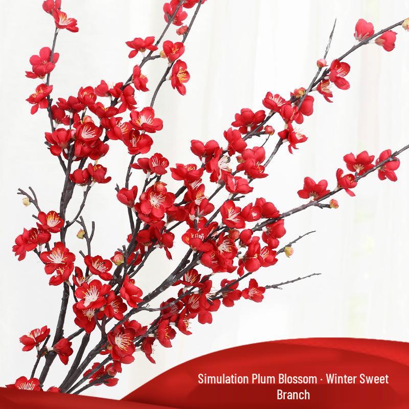 Artificial Plum Blossom Branch Decor - Winter Peach & Dried Flower Bouquet for Living Room, Chinese Home Decoration