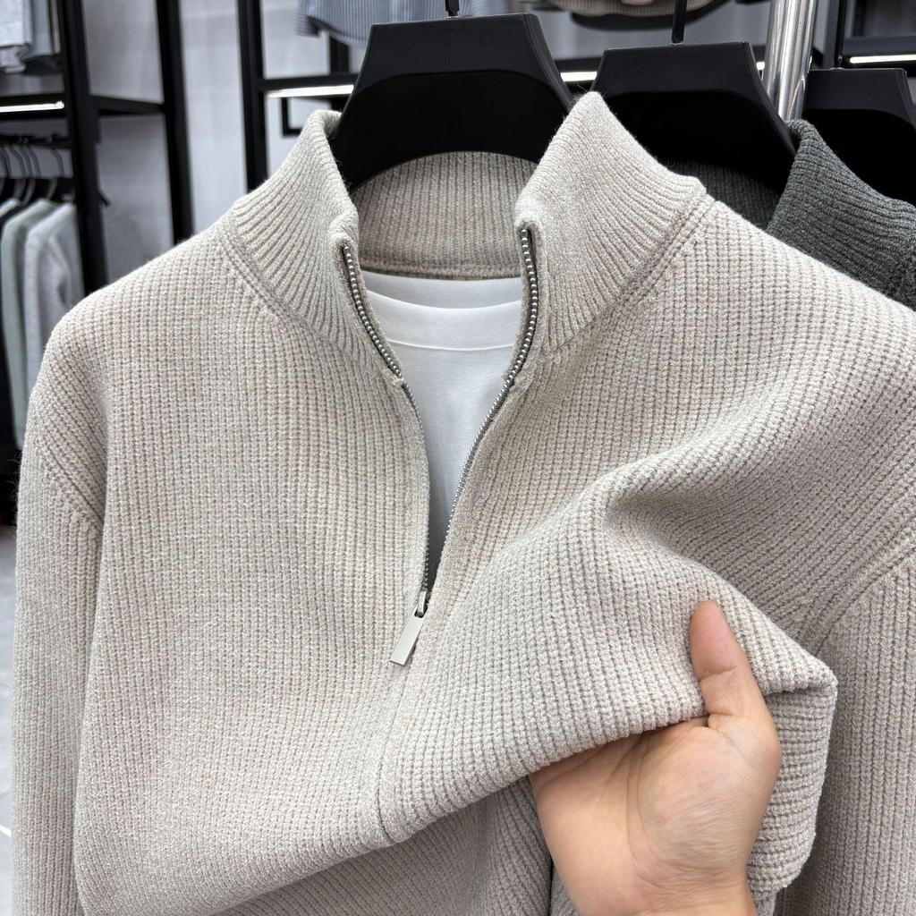 Men's High-Quality Wool Knit Zipper Cardigan - Thick, Trendy, Loose-Fit for Autumn/Winter