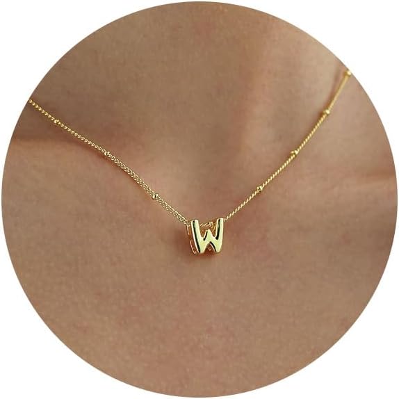 Bubble Letter Necklace Gold, Dainty Initial Necklaces for Women 14K Gold Plated Small A to Z Name Necklace Personalized Simple Initial Pendant Cute