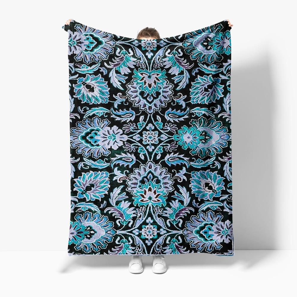 Black Floral Print Blanket Soft Fleece Throw Bed Sofa Cover Decorative Warm Cozy Gift