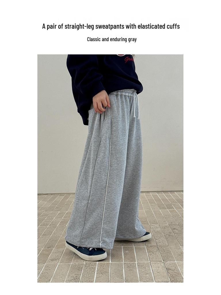 YOJIA Girls' Stylish Loose Straight-Leg Sweatpants for Spring and Autumn 2026