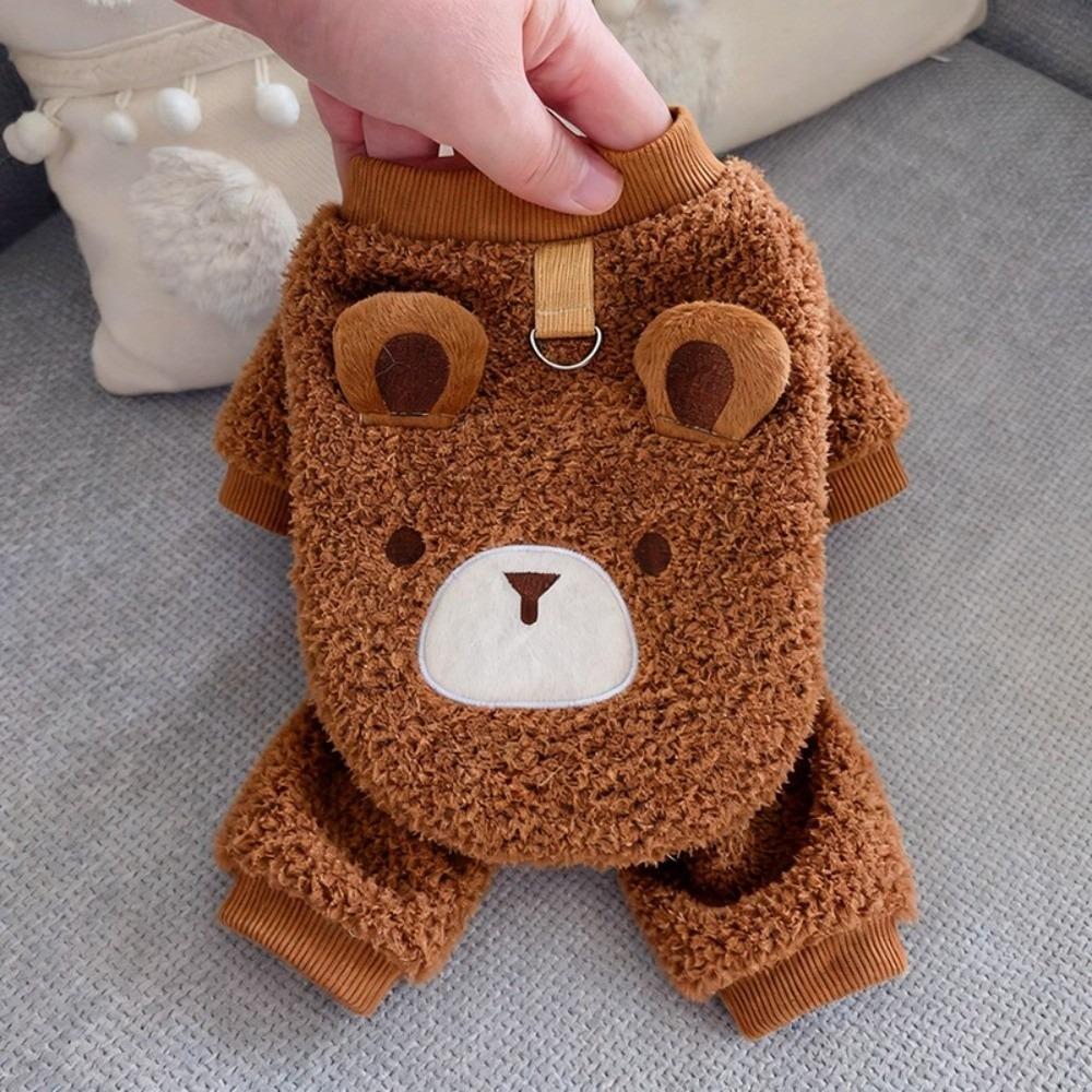 

Pet Overalls Warm Dog Jumpsuit Cozy Cartoon Cat Thermal Clothing with Traction Ring Soft Fleece Dog Cotton Jacket Outdoor S коричневий