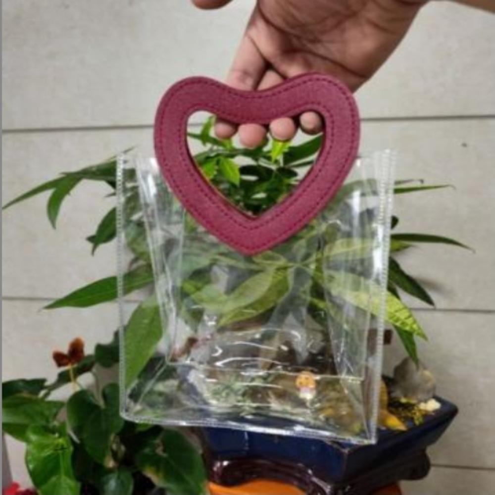 

Прозрачные сумки для покупок с ручкой в форме сердца, подарочная сумка для рук, водонепроницаемая сумка для хранения L-Wine Red Handle