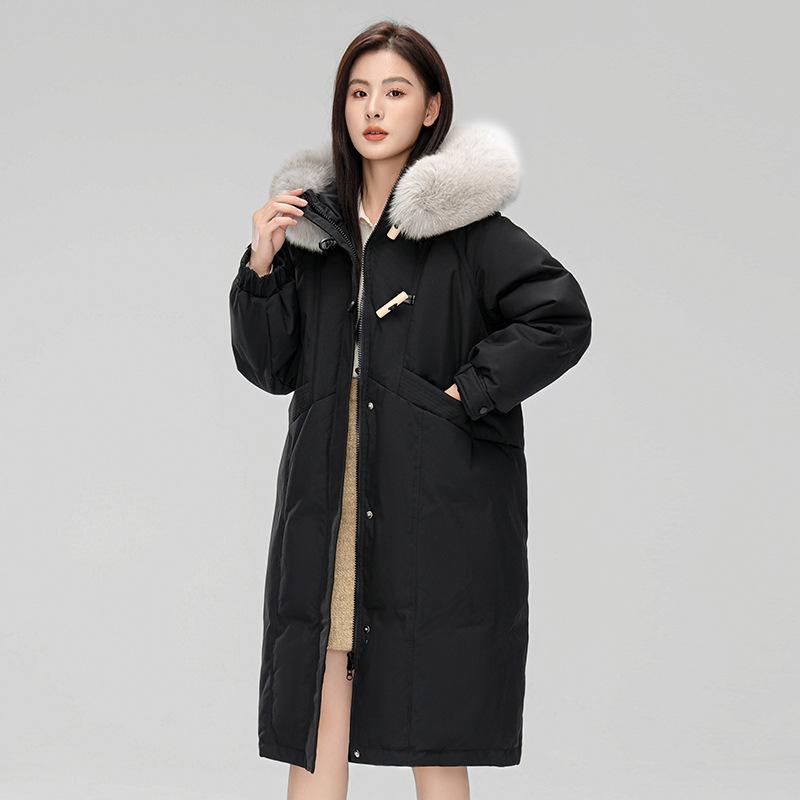 Down jacket women's new national standard white duck down fox fur collar medium and long down jacket thermal coat