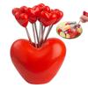 10pcs Creative Love Fruit Fork With Holder Cute Heart Shape Stainless Steel Reusable Metal Sticks For Fruit, Dessert, Appetizers