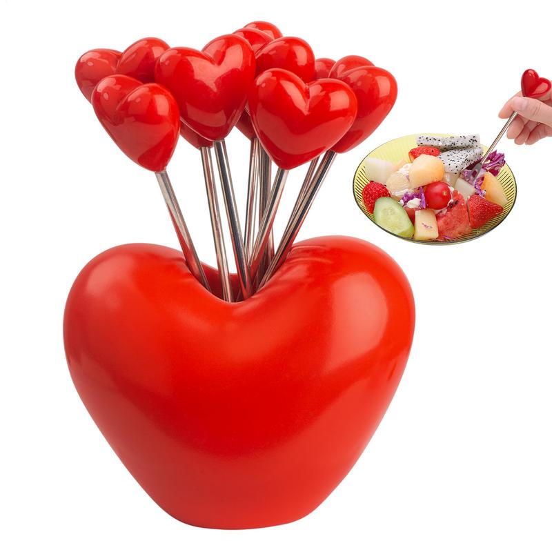 

10pcs Creative Love Fruit Fork With Holder Cute Heart Shape Stainless Steel Reusable Metal Sticks For Fruit, Dessert, Appetizers CHINA