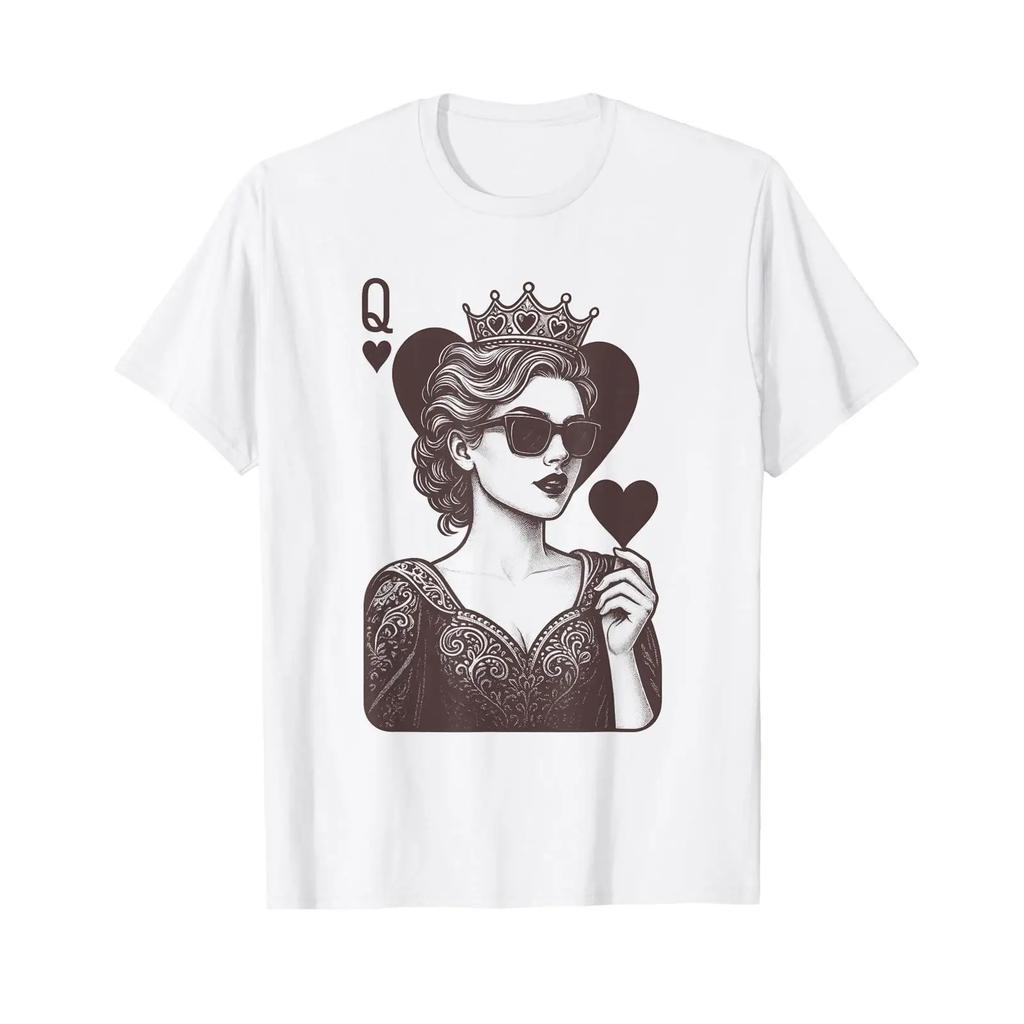 Modern Queen Of Hearts Playing Card Vintage Pop Art Style T Shirt Vintage Casual Streetwear Stretched Designer Clothes
