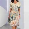 Elegant Women Short Sleeve Fashion 3d Print Midi Dress Plus Size Beach Clothing