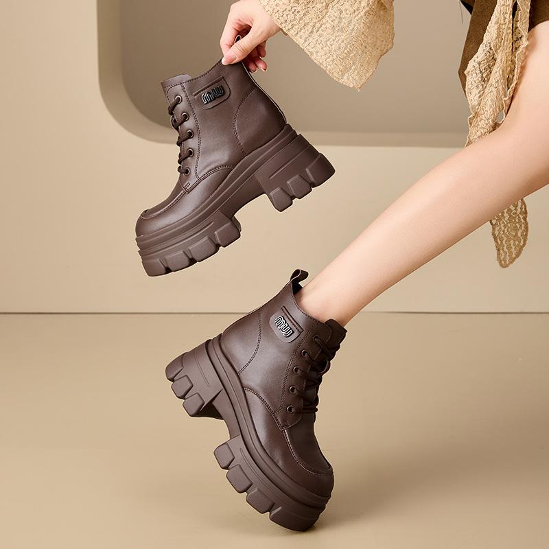 Brown platform Martin boots women's autumn and winter new inner heightening short boots Chelsea women's boots