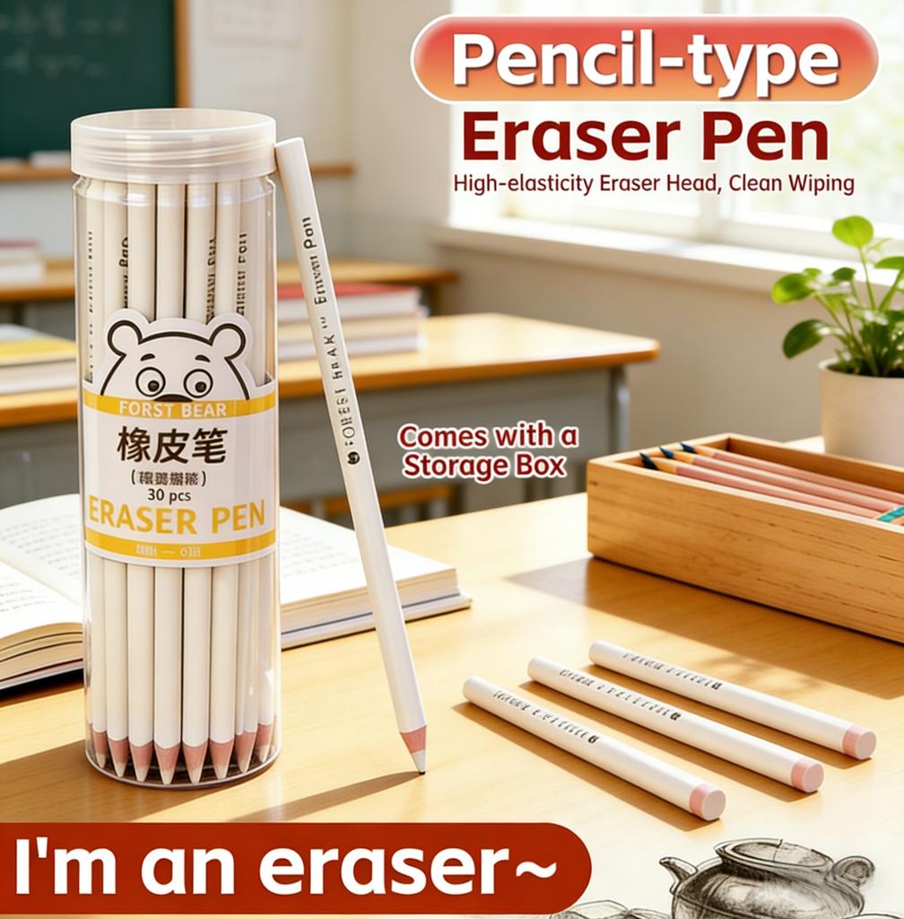 Pencil-Shaped Eraser Pen, Soft Eraser Tip, Easy To Sharpen, Precise Correction For Sketching, Note-Taking, Stationery Gift