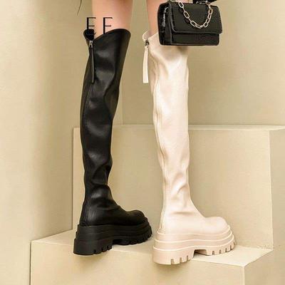 Over-knee Elastic Boots 2025 Autumn New Knight Boots Small Thick Heel Long Tube Shows Height and Thinness Tall Boots