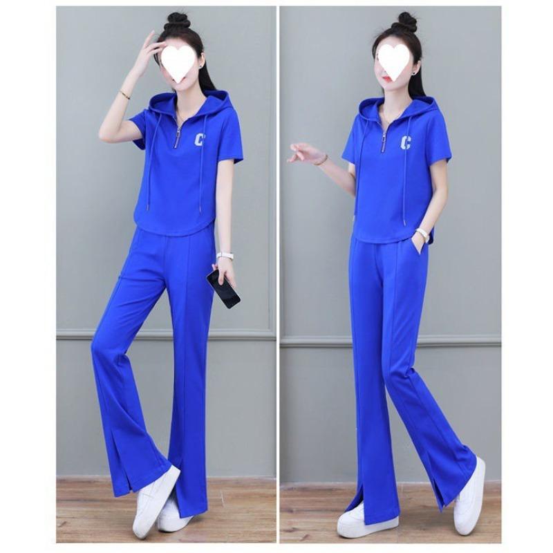 Fashionable Sports Suit for Women, Summer Short-sleeved Trousers, Versatile Hooded Casual Two-piece Set