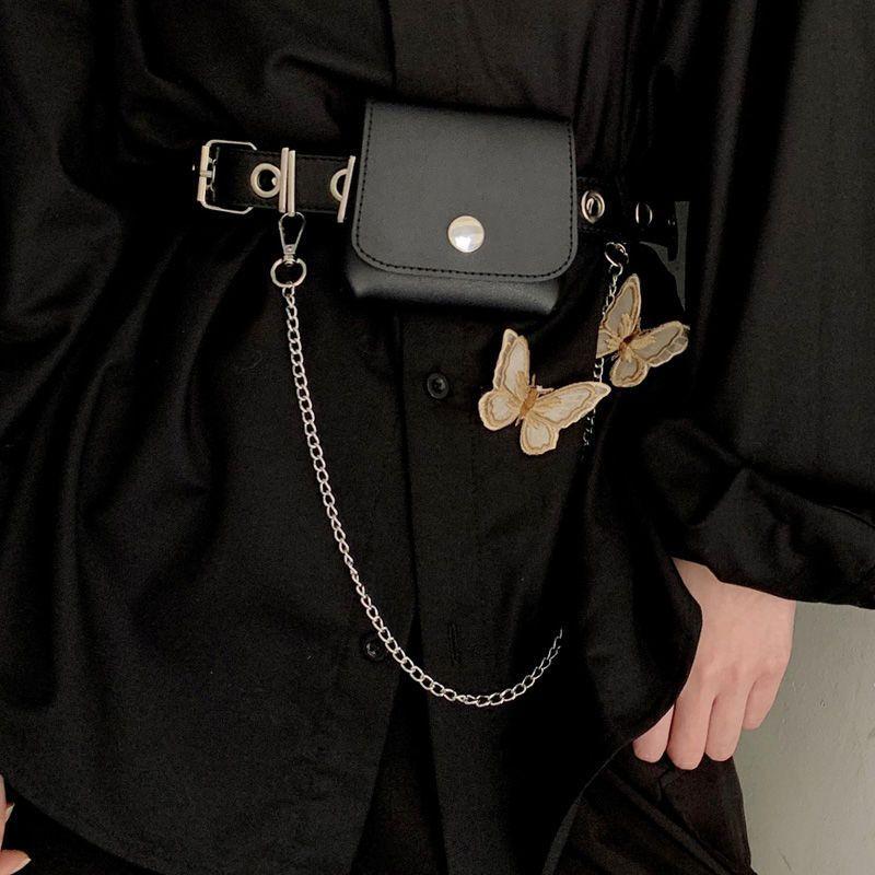 Stylish Pu Black Waist Belt With Trendy Chain Accessory For Hip Hop Outfits And Jk Uniforms