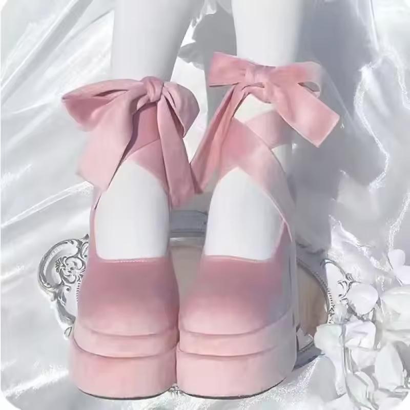

Spring Autumn Retro Thick Heel Mary Janes High Heels Pink Wedding Shoes Heightening Shoes 39EU/CN40