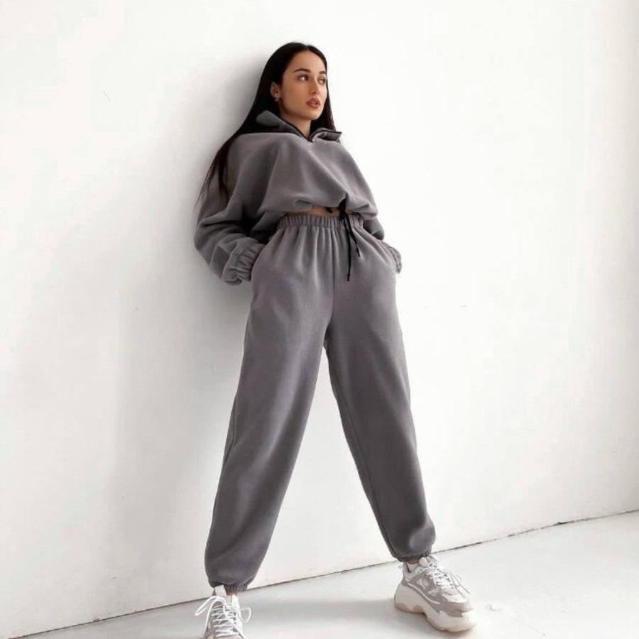 Frühlingsverkauf Neue Damenmode Lässig Locker Reißverschluss Kapuzenpullover Set 2 Teile