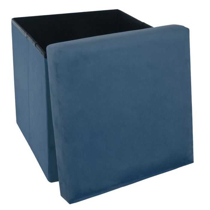 Atmosphera "Tess" Foldable Velvet Storage Pouf - Blue