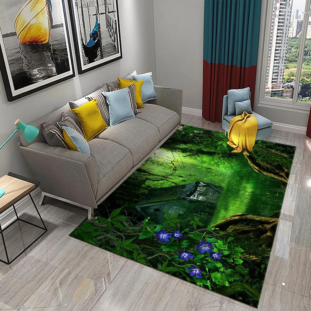 Colorful Magic Forest Flower Carpet Psychedelic and Dream Forest with Animal Living Room Bedroom Bathroom Entrance Non-Slip Rugs
