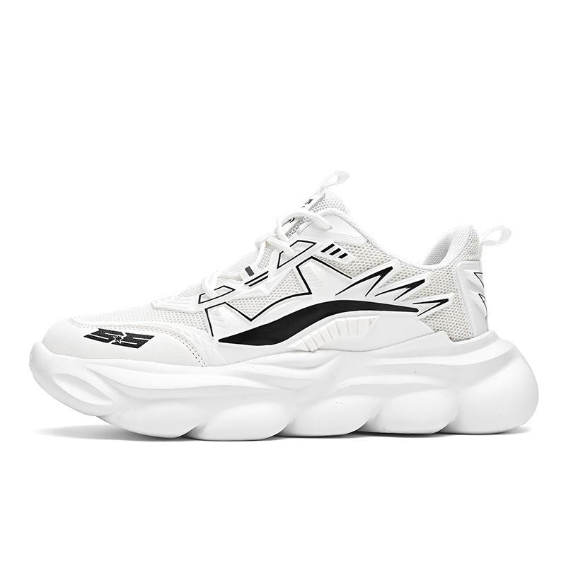 Large Size Men's Shoes Mesh Breathable Thick Sole Men's Sports Shoes Casual Running Little White Dad Shoes All Black Dad Shoes