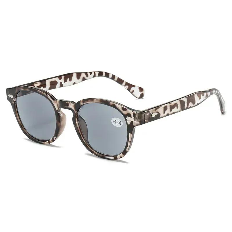 Women Men Ultra Light Unisex Presbyopia Glasses Vintage Rivet Leopard Round Sunglasses Fashion Reading