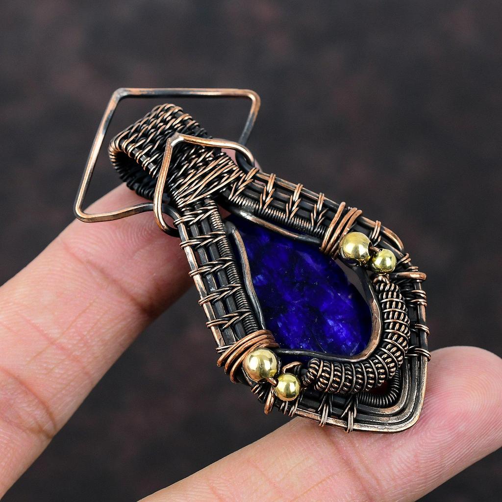 Faceted Blue Sapphire Pendant Copper Wire Wrapped Gemstone Pendant Handmade Pendant Amazing Pendant Copper Wire Wrapped Jewelry Gift For Him