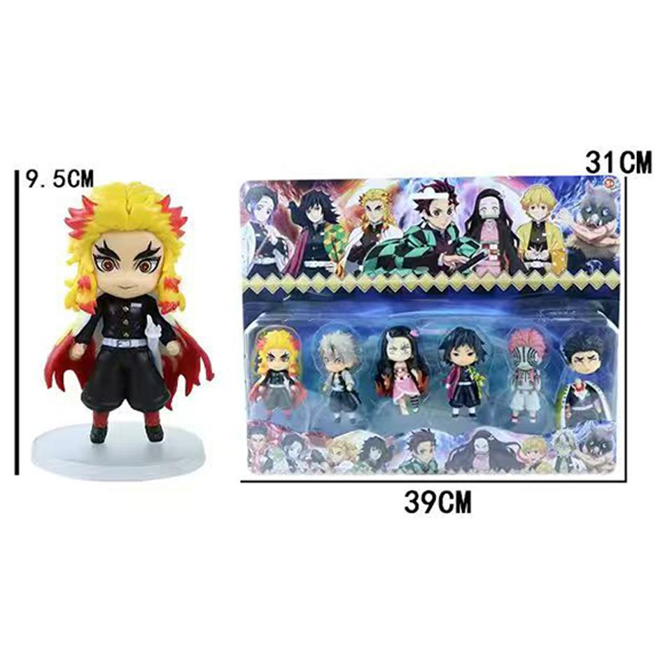 6pcs Anime Demon Slayer Figure Nezuko Tanjirou Zenitsu Inosuke Kyoujurou Giyuu Kawaii Qposket Figural PVC Model Toy Collect