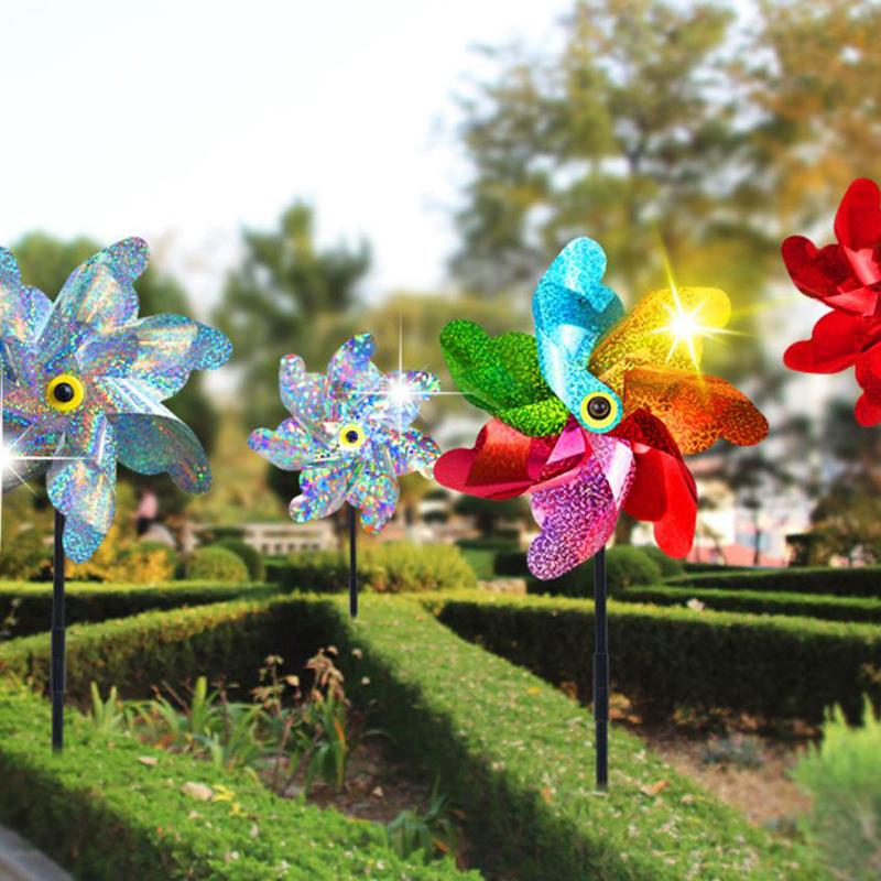 2Pcs Bird Repellent Windmill Practical 7 Leaves Diy Birds Deterrent Windmill Creative Outdoor Garden Lawn Yard Decoration