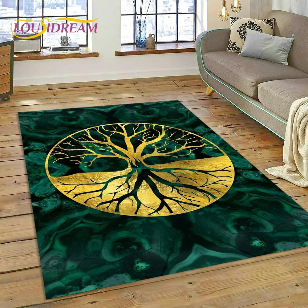 Doğa Yaşam Ağacı İskandinav Mitolojisi Yggdrasil Halı Kilim Ev Oturma Odası Yatak Odası Kanepe Kapı Paspası Dekor, Çocuk Kaymaz Zemin Paspası