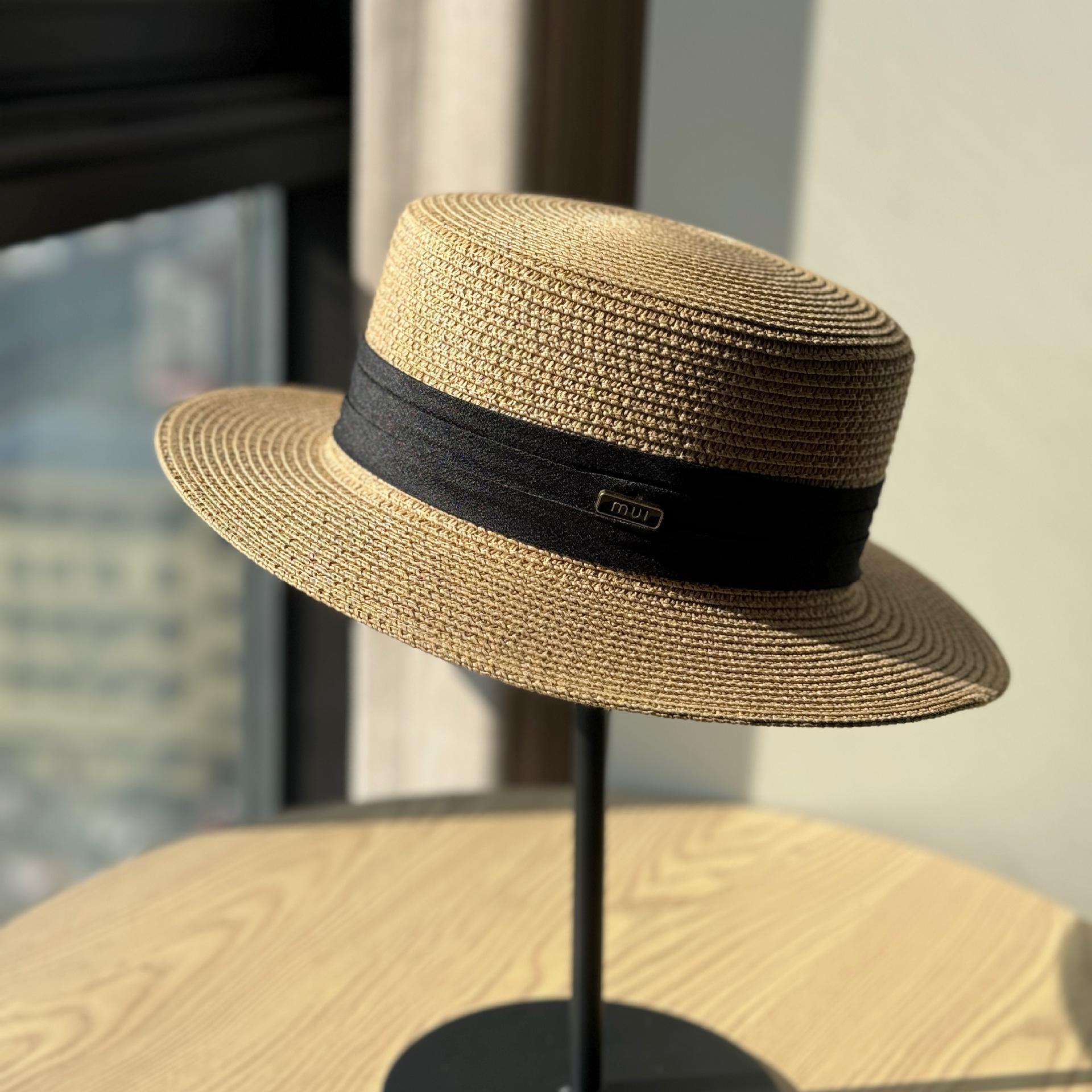 

New French Flat-top Sunshade Straw Hat Women s Summer Outdoor Sunshade Sunscreen Fashion Sun Hat Adjustable хакі