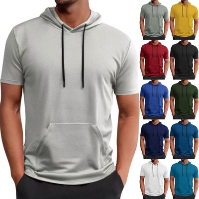 Men's Hooded Pocket Short Sleeved Casual And Comfortable Short Sleeved Top