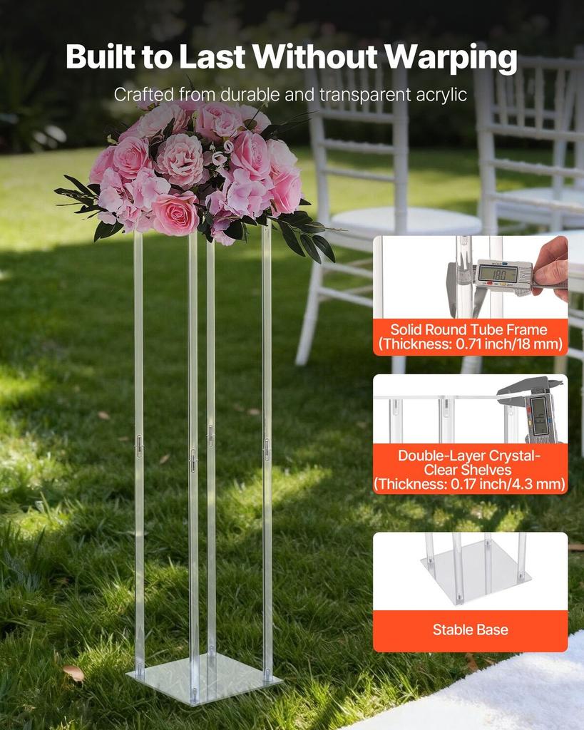 Wedding Flower Stand, 10PCS 80cm Column Flower Stand, Floral Stands with Acrylic Laminate, Cylindrical Cubic Floral Display Rack for Wedding, Party,