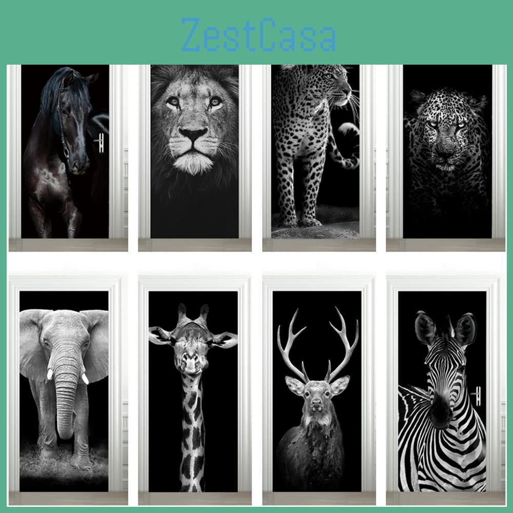 Elephant Animal Pvc Door Sticker Diy Adhesive Waterproof Wallpaper For Doors Living Room Bedroom Poster Home Decor Deursticker