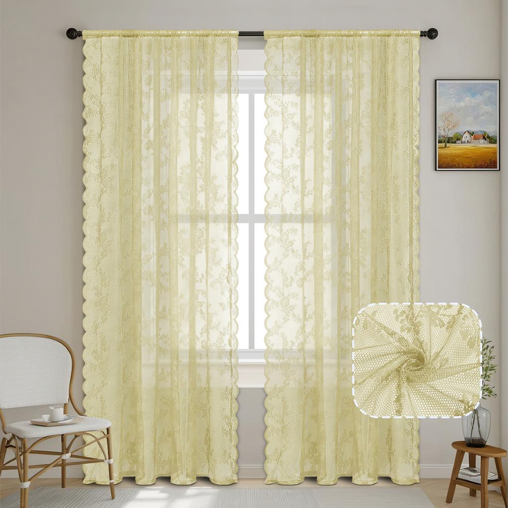 2025Cortinas Transparentes de Renda Francesa Semi-Blackout com Ilhós