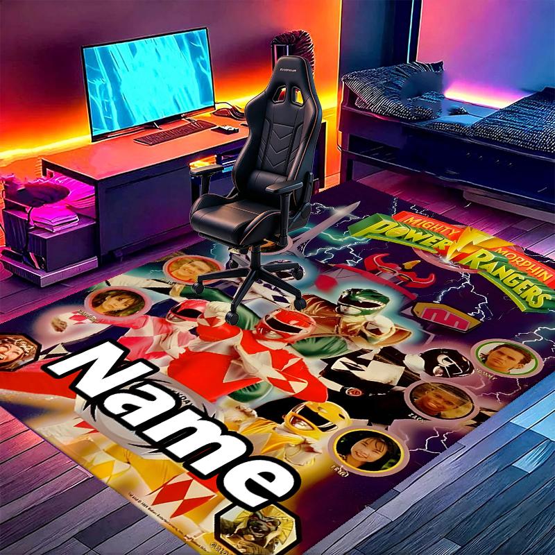 Custom Name Personalized Mighty Morphin Power Rangers Print Carpet, Versatile Home Decor Rug, for Playroom, Apartment, Balcony, Entryway, Hallway Gift